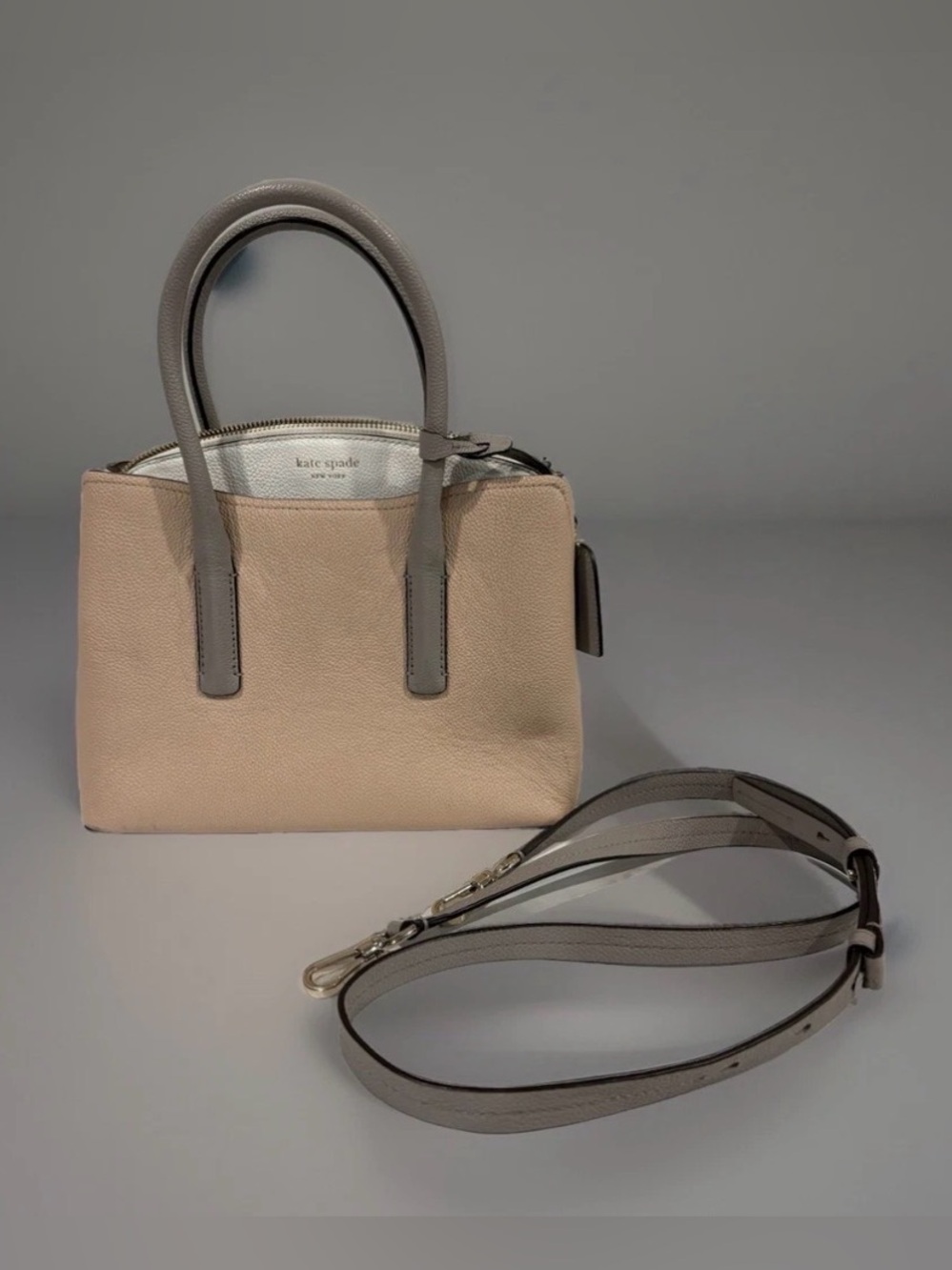 Kate Spade New York White/Tan/Blush Pink Margaux Satchel Purse w/Crossbody Strap